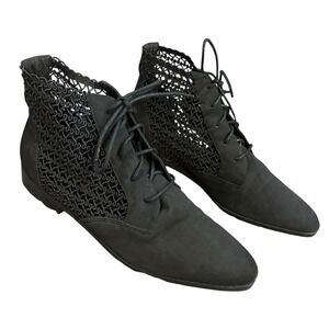 Anne Michelle Black Lace Up Ankle Boots Mesh Woven Sides Womens Size 10 NOS